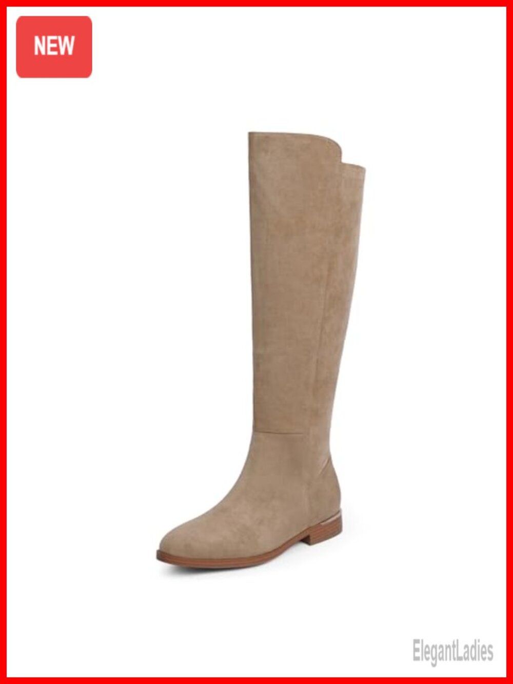 Faux Suede Knee High Boots Round Toe Flat Side Zip Riding Boots